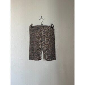 LNA Women's Calvin Brushed Rib Biker Short in Leopard Size SMALL